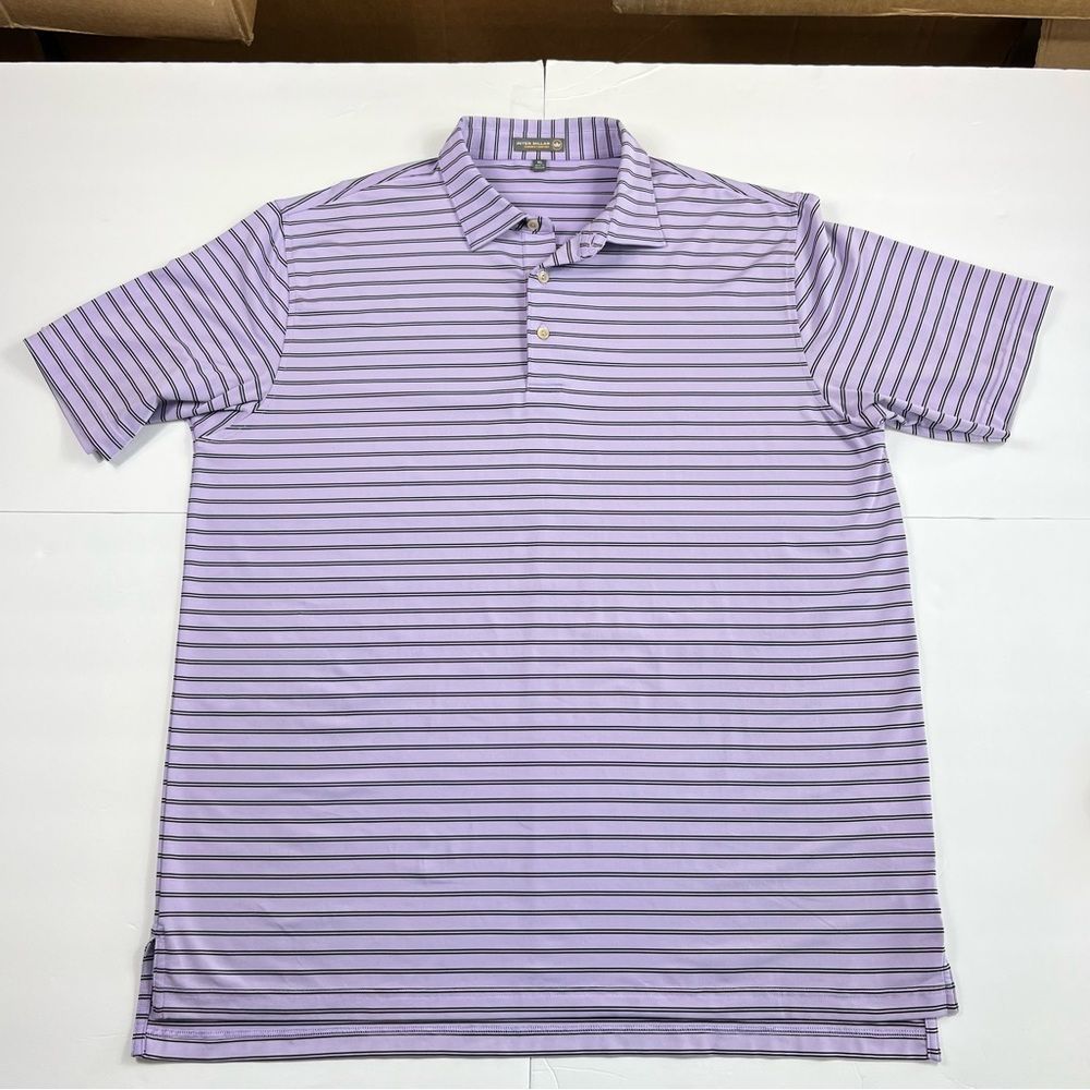Peter Millar Purple Black Stripes Summer Comfort Short Sleeve Polo Shirt XL